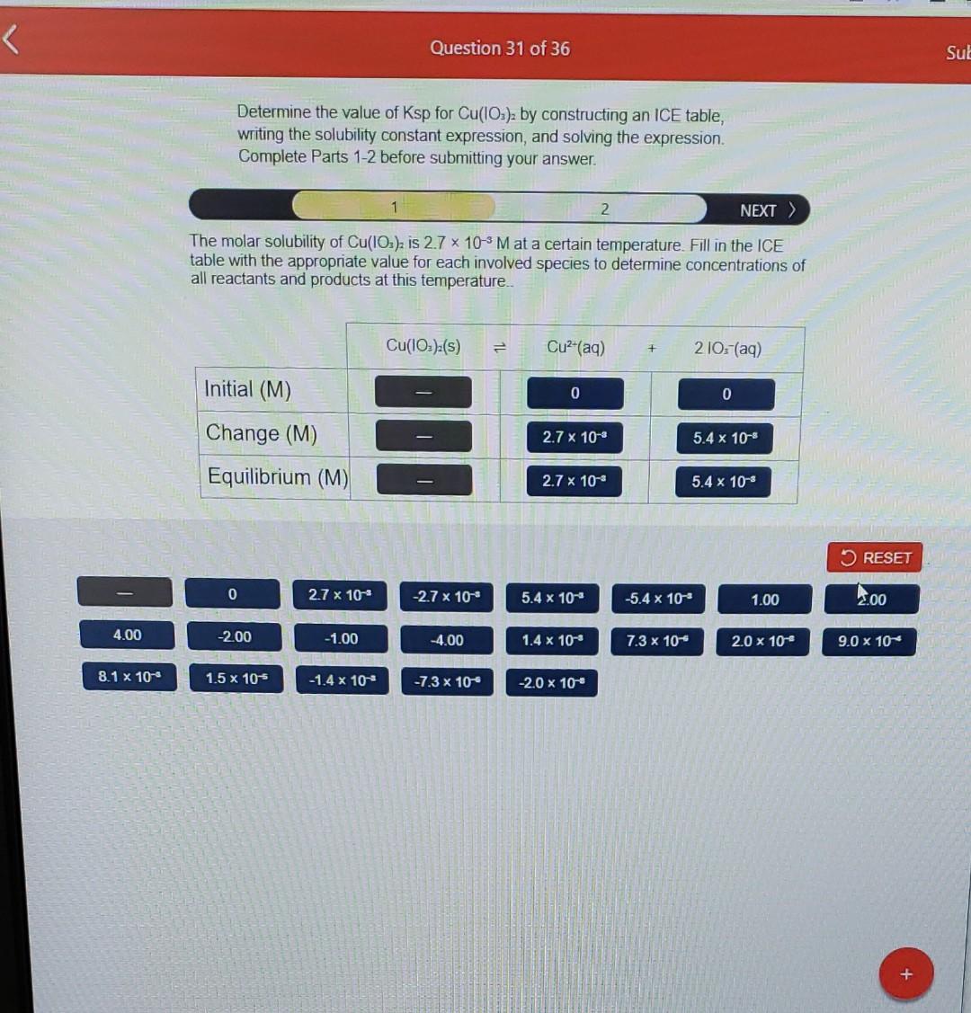 Solved Determine The Value Of Ksp For Cu Io B