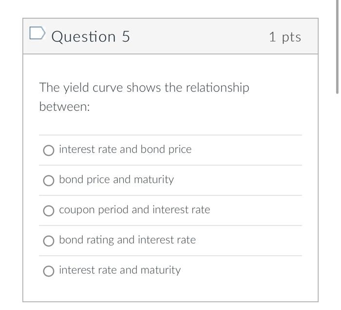 Solved Question 5 The yield curve shows the relationship | Chegg.com
