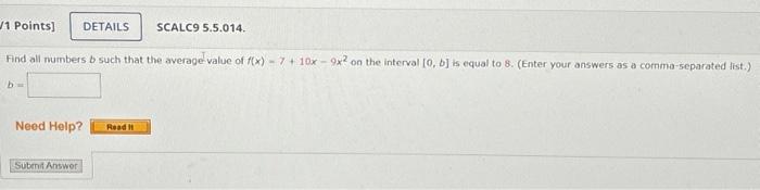 Solved Find All Numbers B Such That The Average Value Of | Chegg.com