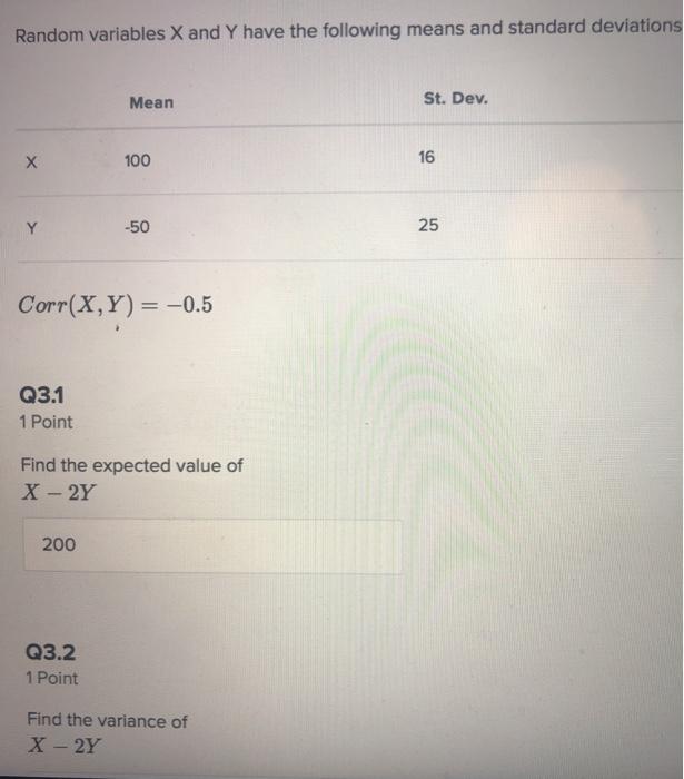 Solved Random variables X and Y have the following means and | Chegg.com