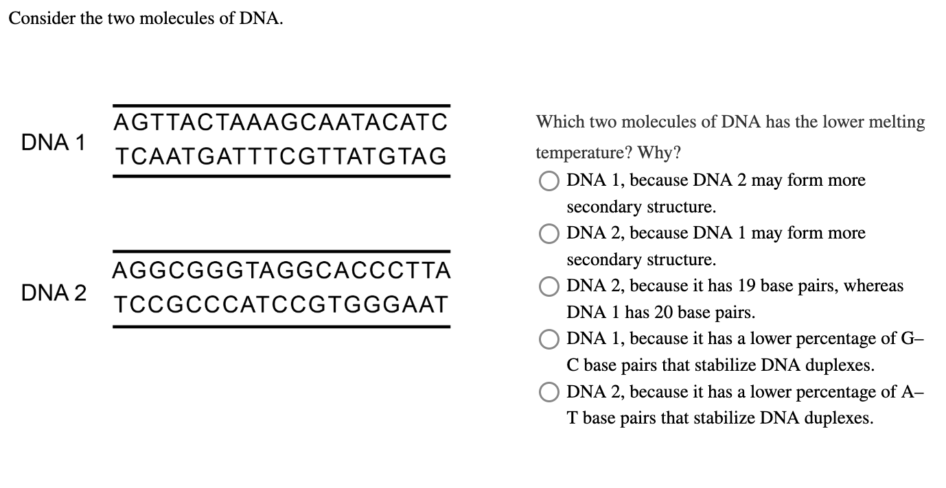 Solved Consider the two molecules of DNA.DNA 1DNA | Chegg.com