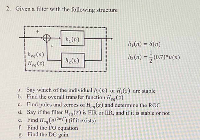 Solved 2. Given a filter with the following structure | Chegg.com