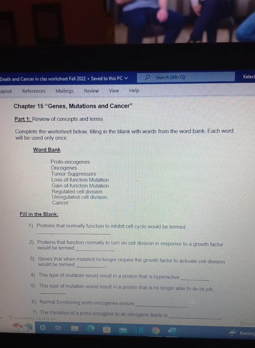 Solved Chapter 15 "Genes, Mutations and Cancer" Part 1: | Chegg.com