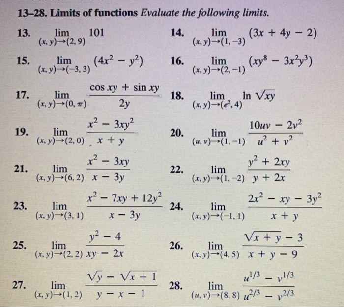 Solved Xy8 2v2 13 28 Limits Of Functions Evaluate The Chegg Com