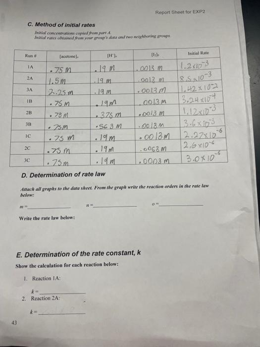 Solved The rate of reaction will be determined by measuring | Chegg.com