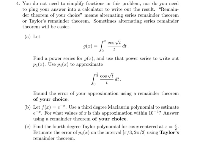 Solved 4. You do not need to simplify fractions in this | Chegg.com