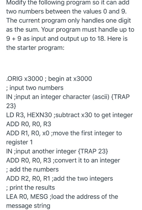 solved modify the following program so that the user... Modify the following program so it can add two | Chegg.com