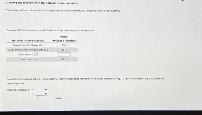Solved 2. Saving and investment in the national income | Chegg.com