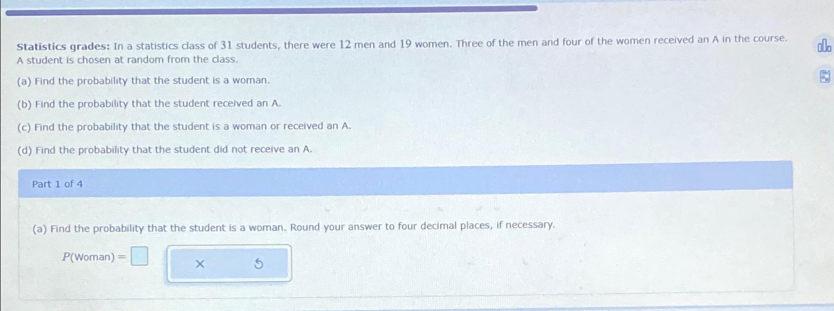 Solved Statistics grades: In a statistics class of 31 | Chegg.com