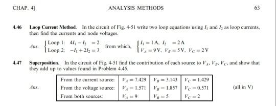 Solved CHAP 4] ANALYSIS METHODS 63 4.46 Loop Current Method. | Chegg.com