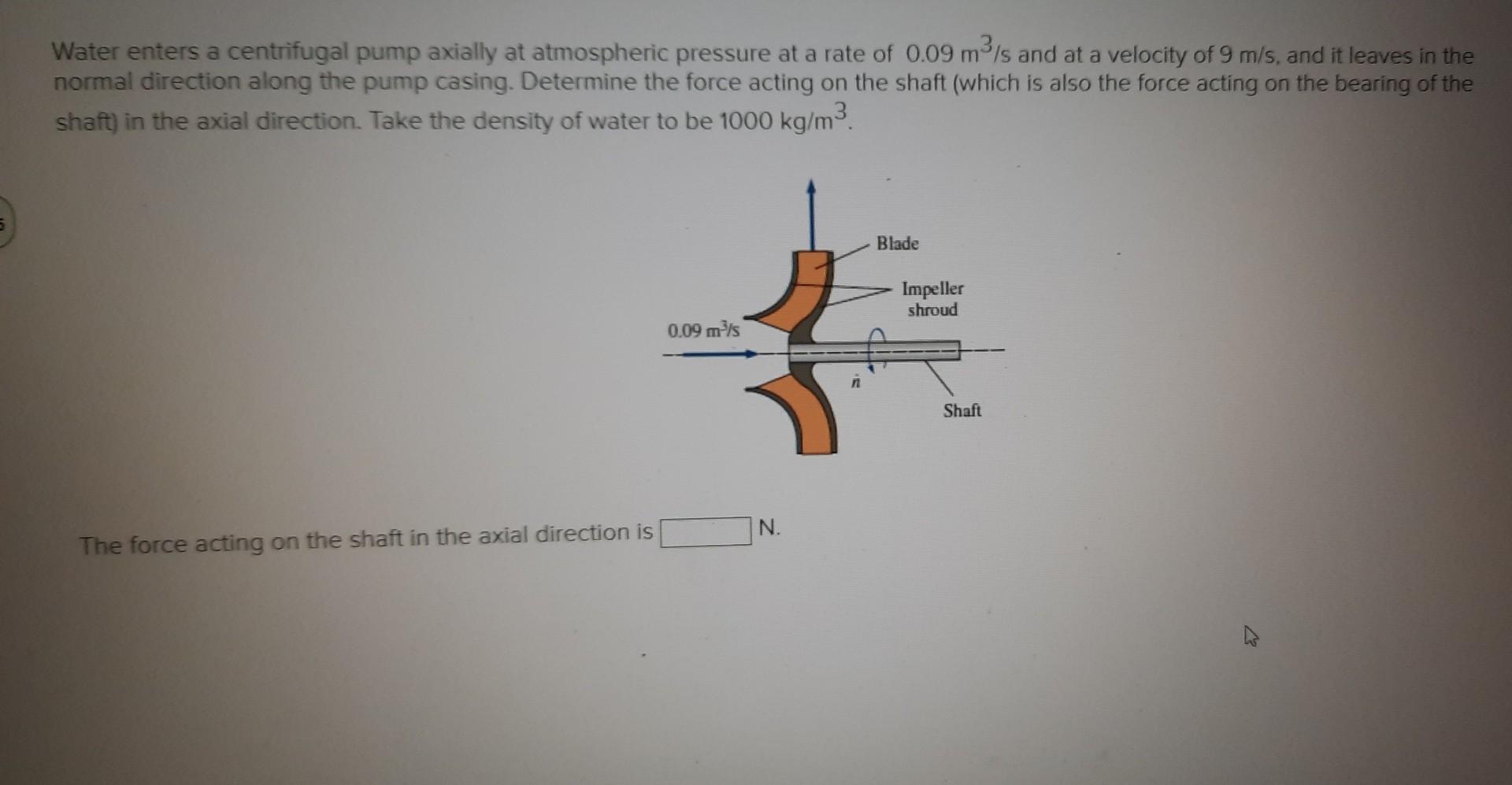 Solved Water enters a centrifugal pump axially at