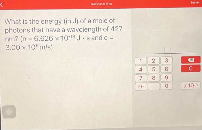 Solved What is the energy (in J) of a mole of photons that | Chegg.com