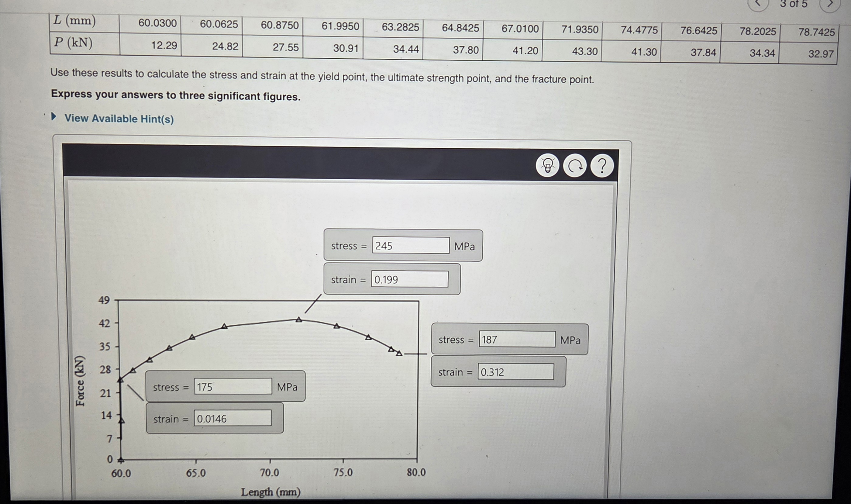 Solved Use these results to calculate the stress and strain | Chegg.com