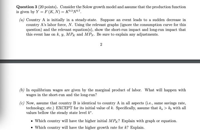 Solved Question 3 (20 points). Consider the Solow growth | Chegg.com