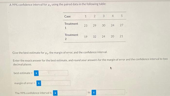 Solved A 99% confidence interval for μd using the paired | Chegg.com