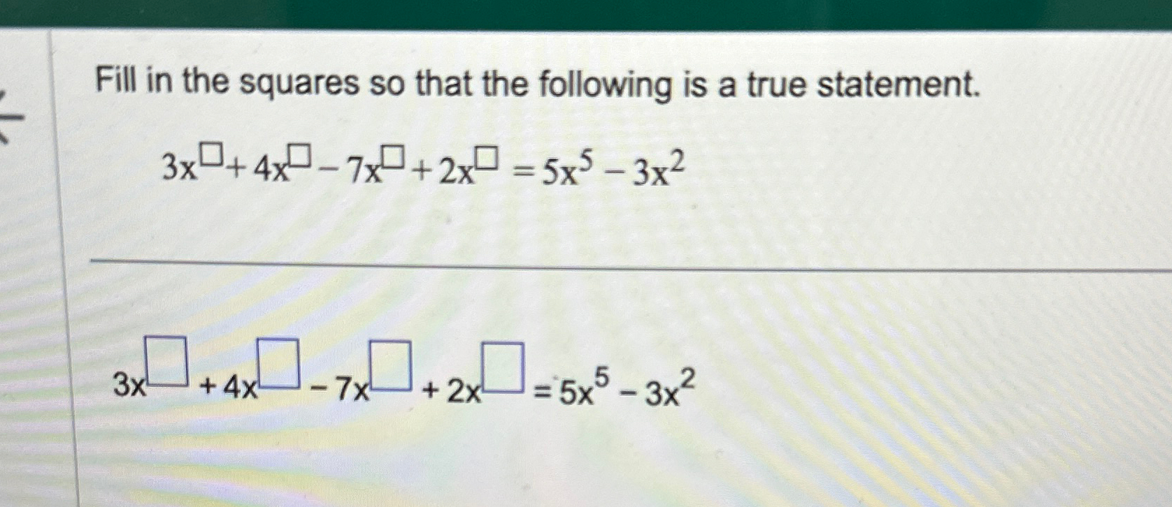 Solved Fill in the squares so that the following is a true | Chegg.com