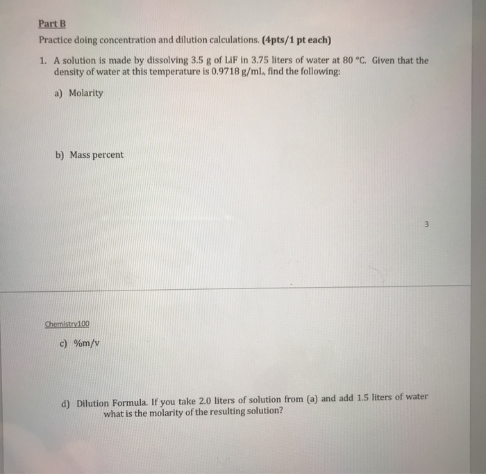 Solved Part B Practice Doing Concentration And Dilution | Chegg.com