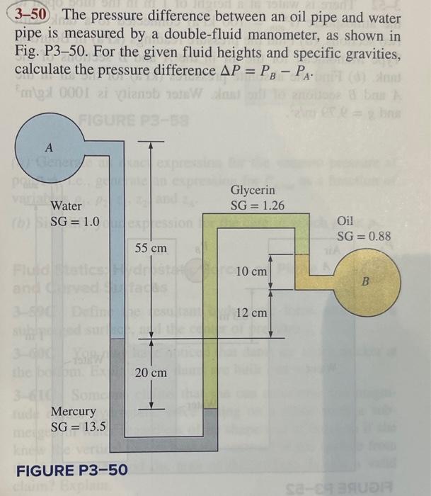 Solved 3-50 The pressure difference between an oil pipe and | Chegg.com
