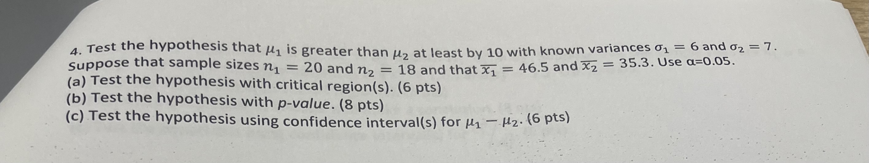 Solved Test the hypothesis that μ1 is greater than μ2 at | Chegg.com