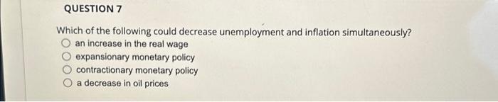 Solved Which of the following could decrease unemployment | Chegg.com