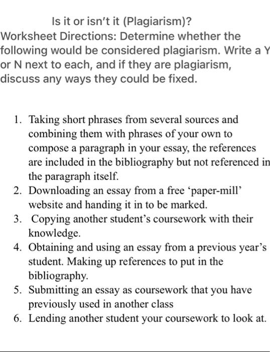 Solved Is It Or Isn't It (Plagiarism)? Worksheet Directions: | Chegg.com