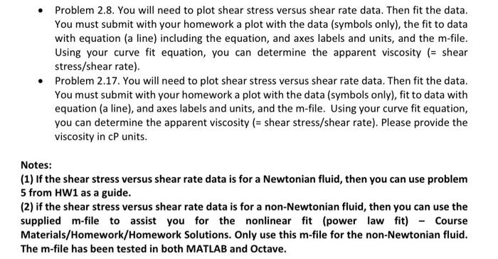 Solved - Problem 2.8. You will need to plot shear stress | Chegg.com