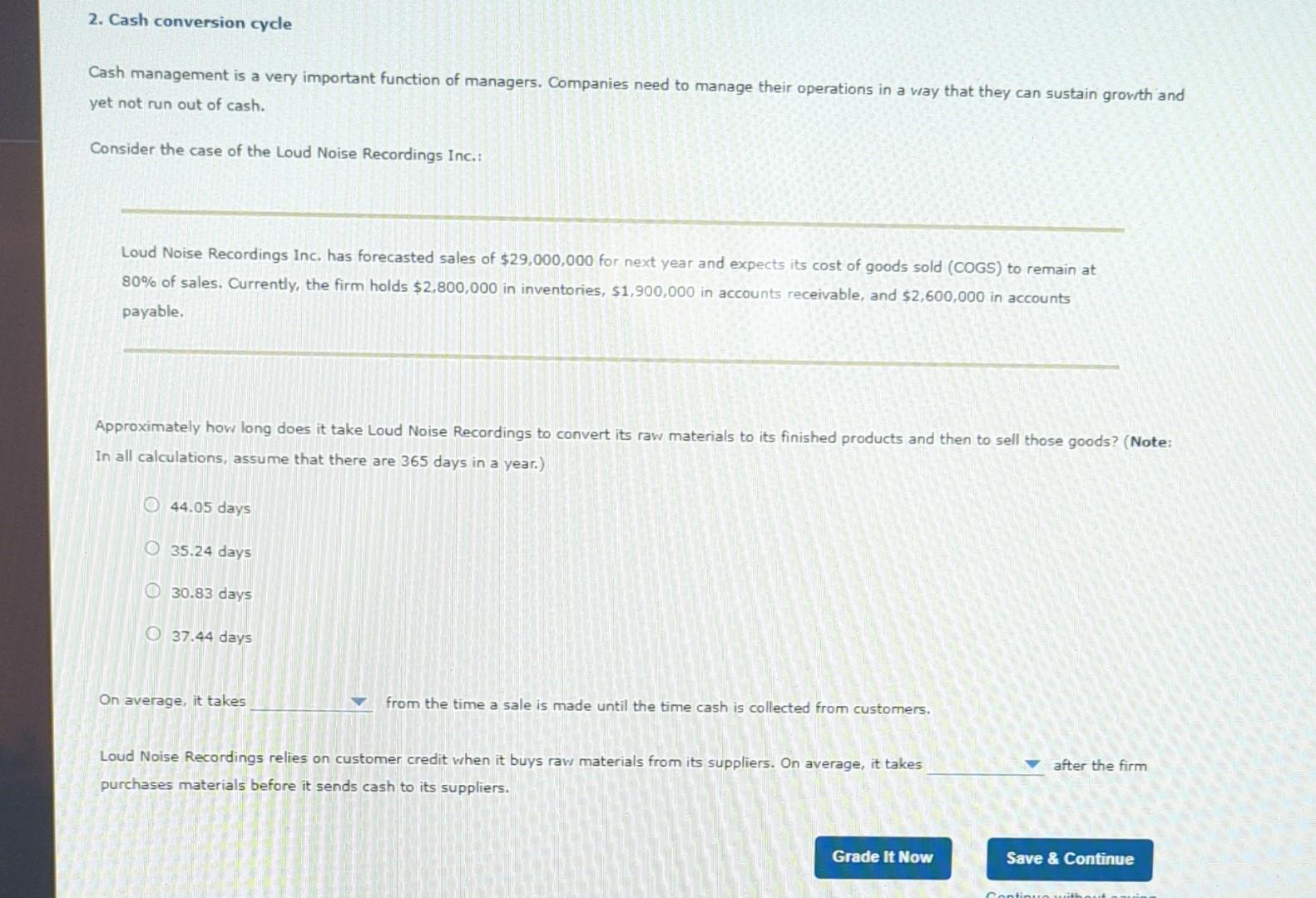 Solved 2. Cash conversion cycle Cash management is a very