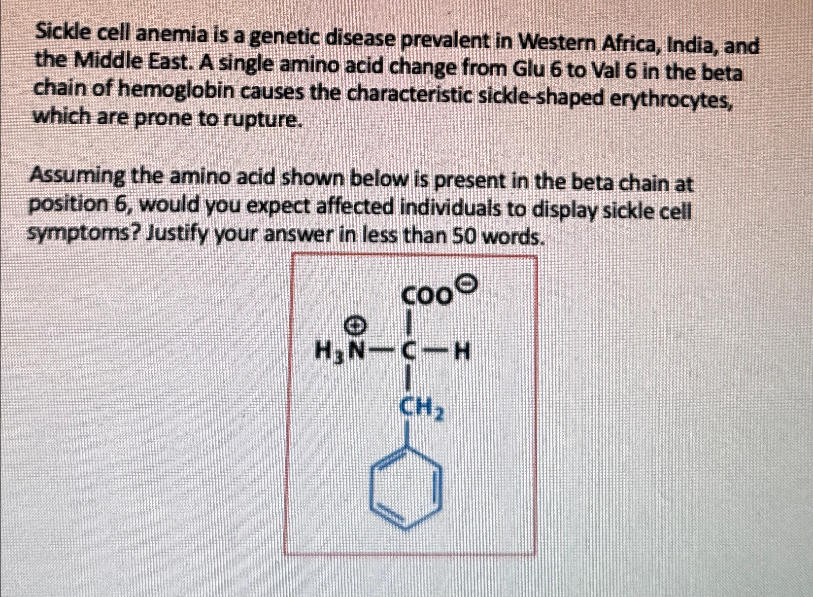 Solved Sickle cell anemia is a genetic disease prevalent in | Chegg.com
