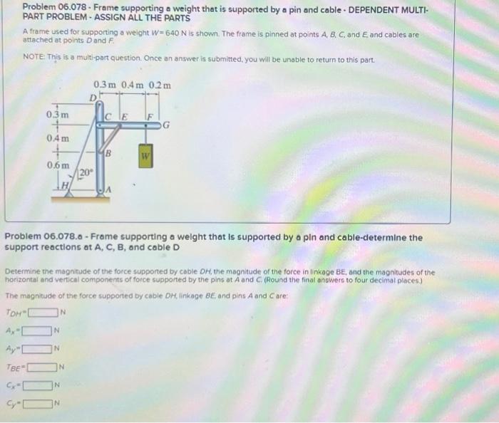 Solved Problem 06.078 - Frame supporting o weight that is | Chegg.com