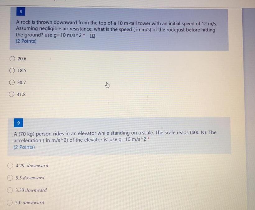 Solved OD A rock is thrown downward from the top of a 10 | Chegg.com