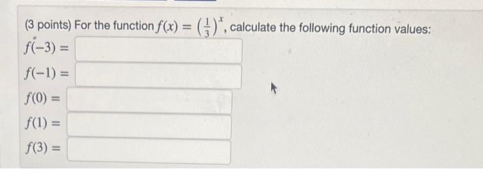 Solved (3 points) For the function f(x)=(31)x, calculate the | Chegg.com