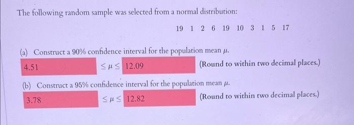 Solved The following random sample was selected from a | Chegg.com