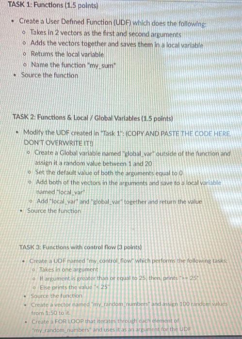 Solved TASK 1: Functions (1.5 points) Create a User Defined | Chegg.com
