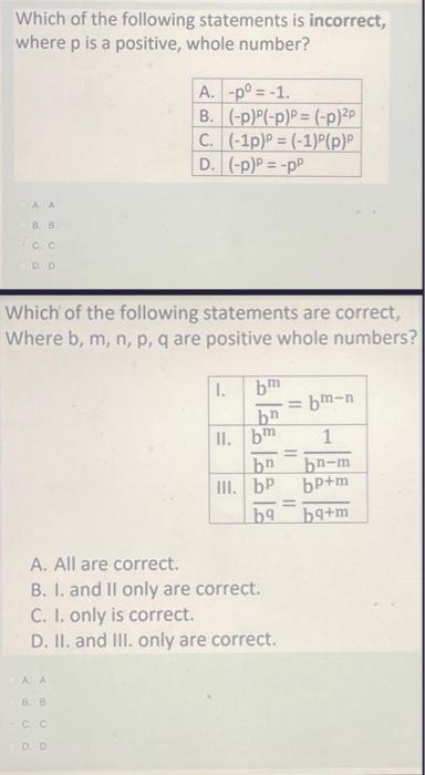 Solved Which Of The Following Statements Is Incorrect, Where | Chegg.com