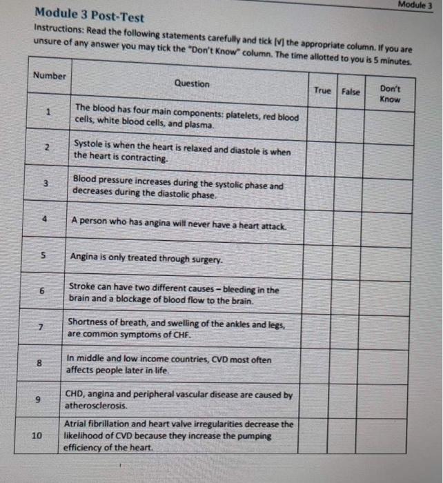 Module 3 Post-Test Instructions: Read the following | Chegg.com