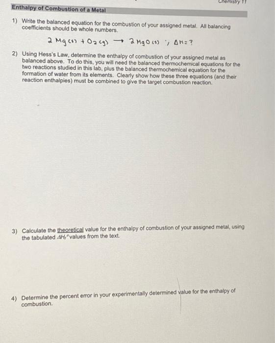 Data Analysis 1) Write the balanced equation for the | Chegg.com