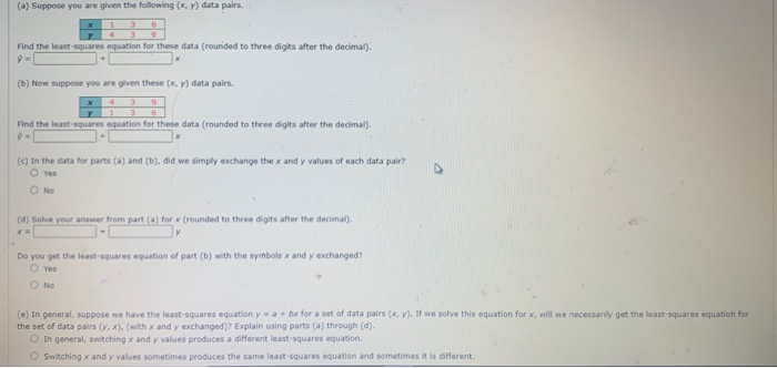 Solved (a) Suppose you are given the following (x,y) data | Chegg.com