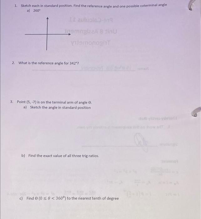 Solved 1. Sketch each in standard position. Find the | Chegg.com