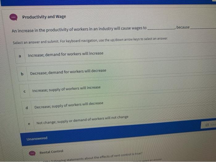 Solved Productivity and Wage because An increase in the | Chegg.com