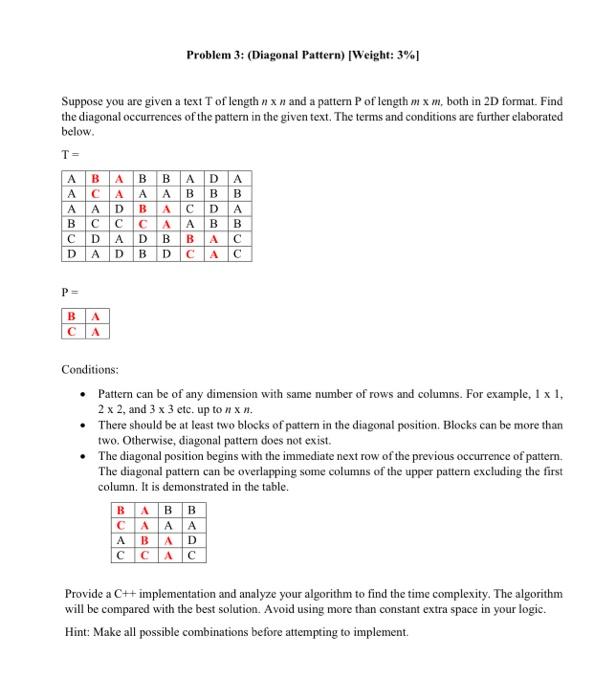 Solved Problem 3: (Diagonal Pattern) [Weight: 3% Suppose you | Chegg.com