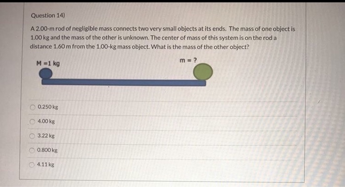 Solved Question 14) A2.00-m rod of negligible mass connects | Chegg.com