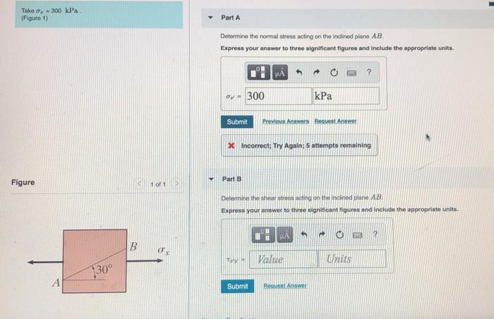 Solved Takeo300 kPa (Figure 1) Part A Determine the normal | Chegg.com
