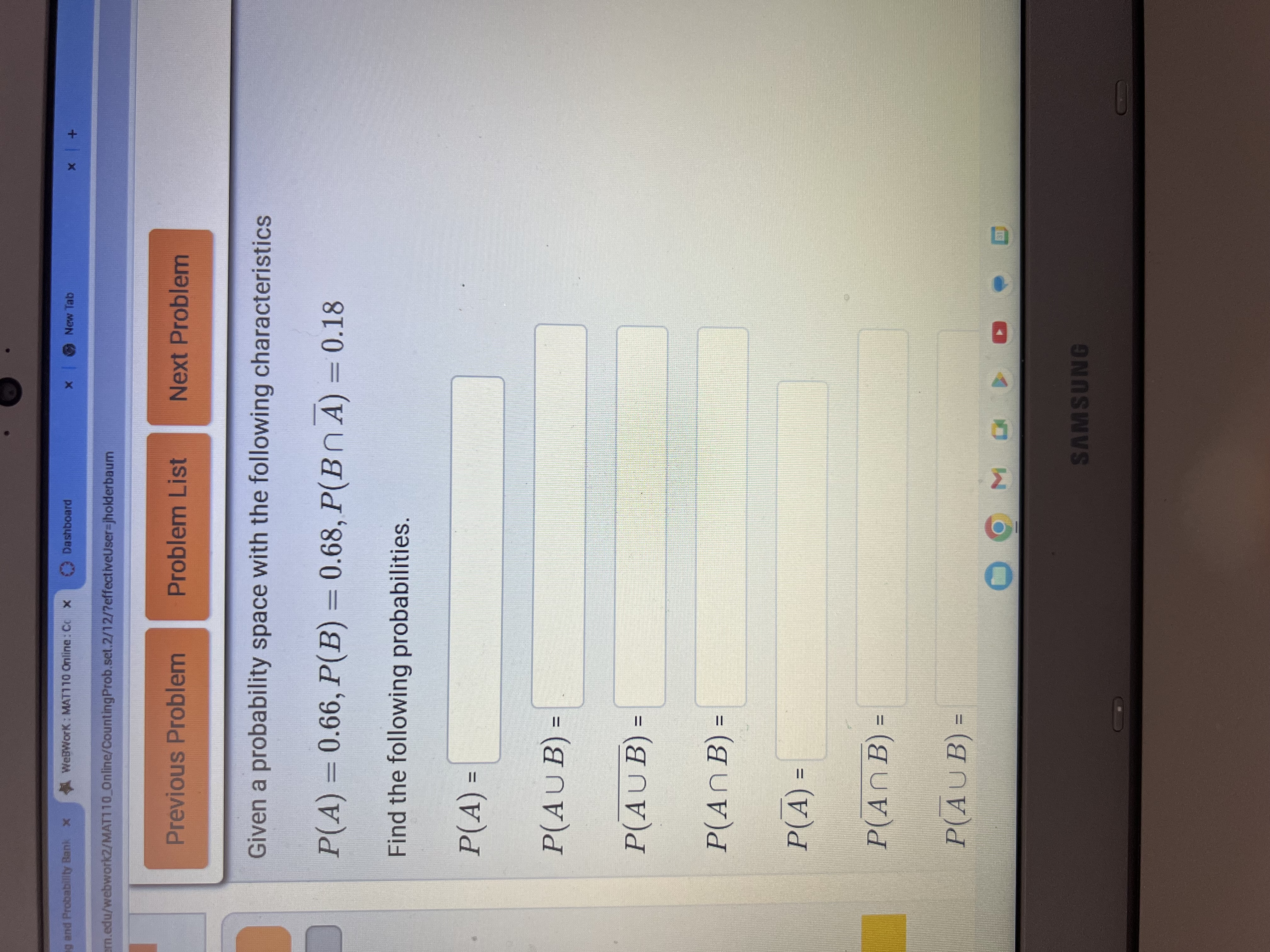 Solved Given a probability space with the following | Chegg.com