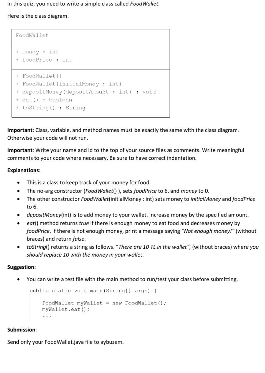 Solved In this quiz, you need to write a simple class called | Chegg.com