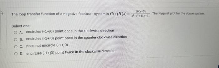 Solved The loop transfer function of a negative feedback | Chegg.com