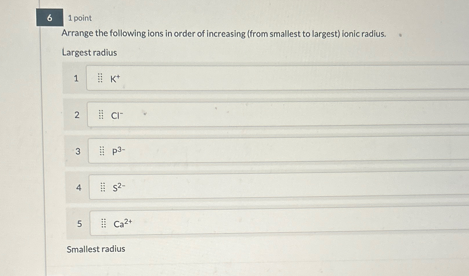 Solved 61 ﻿pointArrange the following ions in order of | Chegg.com