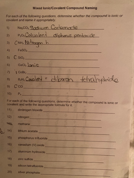 Solved Mixed Lonic Covalent Compound Naming For Each Of T Chegg Com