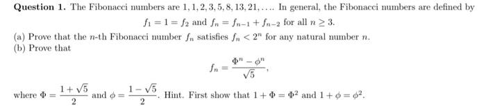 Solved Question 1. The Fibonacci numbers are | Chegg.com | Chegg.com