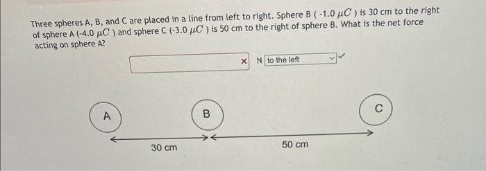 Solved Three spheres A,B, and C are placed in a line from | Chegg.com