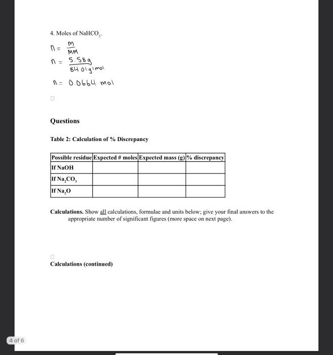 Solved Lab 3 Thermal Decomposition Of A Bicarbonate Salt